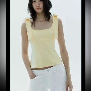 Zara Light Yellow Bow Detail Stretch Top